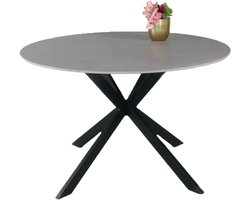 Eettafel rond 120cm Jenna marmerlook grijs ronde tafel steen