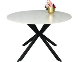 Eettafel rond 120cm Jenna marmerlook wit ronde tafel steen
