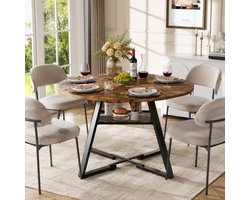 Eettafel Rond - 120cm Ronde Tafel - voor 4 personen - Keukentafel - Industrieel design - met Metalen Onderstel - Houten Eettafel - voor Eetkamer, Keuken, Woonkamer - Bruin