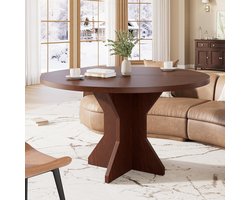Eettafel Rond 120cm Voor 4-6 personen - 120x120x75cm - Ruimtebesparende eettafel - K-vormig onderstel - Bevestigingsmiddelen - Voor Eetkamer en Woonkamer - Walnootkleur