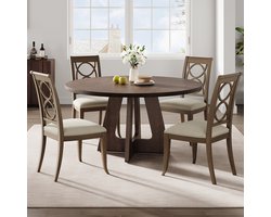 Eettafel Rond - 120x120x75cm - Landelijke Stijl - Ruimtebesparend - Stevige Basis - Keukentafel voor 4-6 Personen - Voor Eetkamer Woonkamer - Zonder Stoelen - Walnootkleur