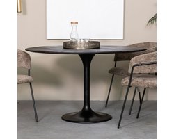 Eettafel Rond 130 cm – Zwart Mangohout & Zwart Metaal – 5 Personen – Industriële Eettafel RoundLux van Industrialhome