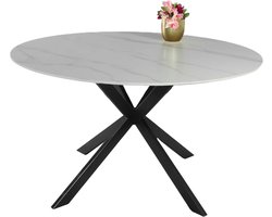 Eettafel rond 130cm Jenna marmerlook wit ronde tafel steen