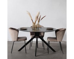 Eettafel Rond 130cm Zwart - Mangohout & Metaal - Tafel Batti - Giga Meubel