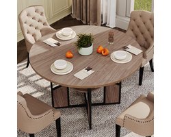 Eettafel Rond 150cm - 150x150x75cm - Opbergruimte en Stevige tafelpoten - Keukentafel geschikt voor 4 Personen - Zonder Stoelen - voor Eetkamer en Woonkamer - Walnootkleur