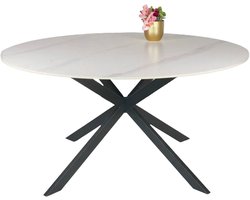 Eettafel rond 150cm Jenna marmerlook wit ronde tafel steen