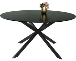 Eettafel rond 150cm Jenna marmerlook zwart ronde tafel steen
