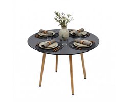 Eettafel - rond - 75x90 cm - zwart en naturel - hout