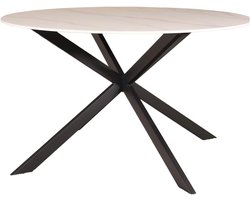 Eettafel Rond - Eetkamertafel Keukentafel - Gezellig Tafelen - Marmerlook Steenblad - 130cm Diameter - Wit