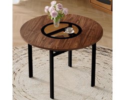 Eettafel Rond - Keukentafel Eetkamertafel - Samen Eten - Glazen Inzetstuk - 100 cm - Bruin Zwart
