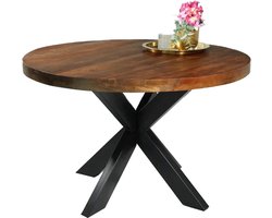 Eettafel rond mangohout 120cm Jones bruin ronde industriële eettafel - Black Friday Deal