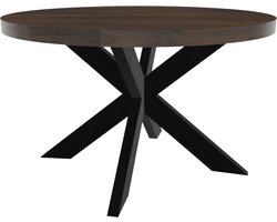 Eettafel rond mangohout 130cm Jones walnoot bruin ronde industriële tafel duurzaam mango eetkamertafel