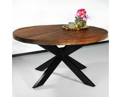Eettafel rond mangohout 150cm Jones bruin ronde industriële eettafel -Cyber Week