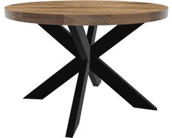 Eettafel rond mangohout lichtbruin 120cm Jones industriële eettafel duurzaam - Cyber Week