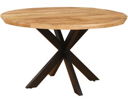 Eettafel Rond - Mangohout Naturel - 120 cm - Swiss Edge 5 cm - Geschikt voor 4-6 personen - Stalen Matrix Onderstel Zwart