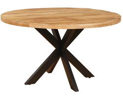 Eettafel Rond - Mangohout Naturel - 130 cm - Geschikt voor 4-6 personen - Stalen Matrix Onderstel Zwart
