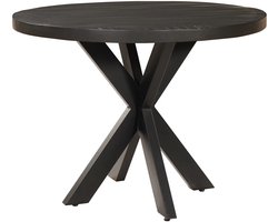 Eettafel Rond - Mangohout Zwart - 130 cm - Geschikt voor 4-6 personen - Stalen Matrix Onderstel Zwart