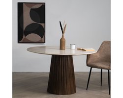 Eettafel Rond Ø150cm - Donkerbruin Marmer/Mangohout - Faiza - Giga Meubel