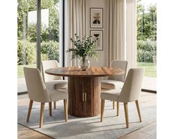 Eettafel Rond - Uitschuifbare Tafel - Gezellige Maaltijden - Houten Onderstel - 110x110x75 cm - Rustiek Bruin