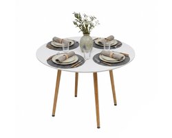 Eettafel - rond - wit-naturel - 75xØ90 cm - voor 4 personen