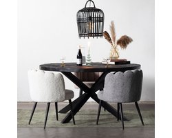 Eettafel Rond Zwart - Ø130cm - Hardhout & Metaal - Tafel Jay - Giga Meubel