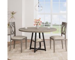 Eettafel - Ronde eettafel van 47 inch - Industriële keukentafel met voetstuk - Ruimtebesparende ronde eettafel - Met opbergplank en stevig metalen frame - Voor eetkamer, keuken, ontbijthoek, grijs - 120×120×88 cm