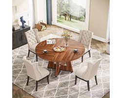 Eettafel – Ronde Tafel – Eetkamertafel – Houten Tafel – Ronde Eettafel – 119 cm Diameter – Walnoot Hout – Stevige Pedestal Onderstel