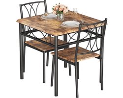 Eettafel Set - 74x74x76cm - Vierkante Tafel met 2 MDF-Stoelen - Voor 2 Personen - Geschikt voor Woonkamer Eetkamer of Appartement - Bruin