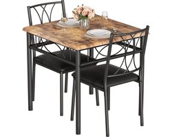 Eettafel Set - 74x74x76cm - Vierkante Tafel met 2 MDF-Stoelen - Voor 2 Personen - Geschikt voor Woonkamer Eetkamer of Appartement - Bruin + Zwart