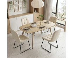 Eettafel Set - Eetkamer Meubelen - Samen Eten - Ruimtebesparend Ontwerp - 4 Personen - Houtkleur Beige