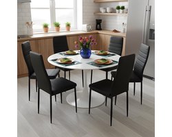 Eettafel Set - Eetkamer Set - Samen Eten - Ronde Tafel - 110 cm - Wit Zwart