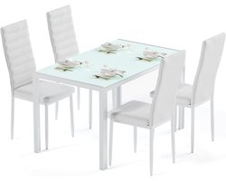 Eettafel Set - Eetkamerset Keuken - Samen Eten - Gehard Glas - 6 Personen - Zwart