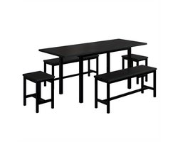Eettafel Set – Eetkamerset – Keukentafel Set – Zitgroep – Uitschuifbare Tafel – 160x70x75 cm – Inklapbaar – Zwart – Stevig Metalen Frame – Ruimtebesparend Modern Design