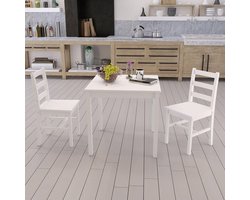 Eettafel Set - Houten Tafel Stoelen - Kleine Ruimtes - Massief Grenenhout - 75x75x73cm - Wit