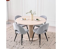 Eettafel set - Keukenmeubilair - Samen eten - Ronde vorm - 115x115x76cm - Grijs beige