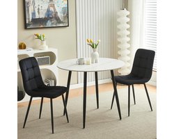 Eettafel set - Keukentafel stoelen - Samen eten - Gesinterde steen blad - 4 personen - Zwart