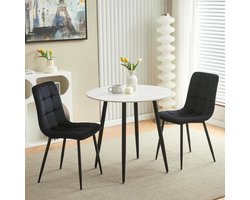 Eettafel Set - Keukentafel Stoelen - Samen Eten - Gesinterde Steen Tafelblad - 80 cm - Zwart