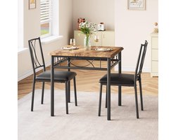 Eettafel set met 2 Stoelen - Eetkamer tafel met eetkamerstoelen - Balkonset - Zitgroep - 2 Personen - Hout - bruin