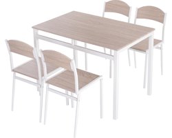 Eettafel set met 4 Stoelen - Eetkamer tafel met eetkamerstoelen - Zitgroep - 4 Personen - Hout - Wit