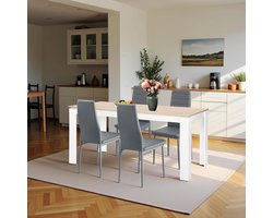 Eettafel Set met 4 Stoelen: Rechthoekig 160 cm Eikenlook Tafel en Kunstleren Stoelen