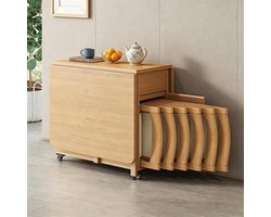 Eettafel set met 6 stoelen, mobiele massief houten uitbreidbare tafel, ruimtebesparende drop leaf tafel, multifunctionele keuken eiland kar voor klein appartement, eetkamer - 1,4 m