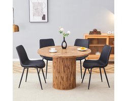 Eettafel set - Tafel met stoelen - Eten en samenzijn - Rond tafelblad design - 100 cm diameter - Zwart hout