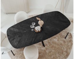 Eettafel Silvi Deens ovaal mangohout visgraat 200x110 cm - Zwart