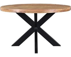 Eettafel - Tafel - Rond - Mango hout - Naturel - 130 cm - Spinpoot metaal - Mat gelakt