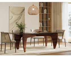 Eettafel - Tafel - Walnoot hout - Glas - Eetkamertafel - glazen eettafel - moderne eettafel - glazen tafel