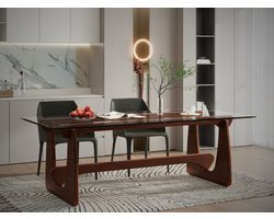 Eettafel - Tafel - Walnoot hout - Glas - Eetkamertafel - glazen eettafel - moderne eettafel - glazen tafel