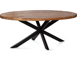 Eettafel Thom - ovaal - 190 x 100 cm - bruin mangohout zwarte matrixpoot van metaal - Dik Blad