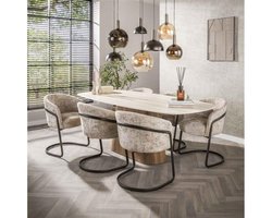 Eettafel Travertin keramiek 3d Deens ovaal 215x105 cm - Japandi - kolompoot