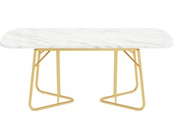 Eettafel – Uitbreidbare Tafel – Uitschuifbare Eettafel – Moderne Tafel – MDF Tafelblad – Marmerlook – Gouden Metalen Poten - 120-180 x 80 x 75 cm - Wit