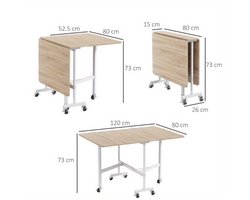 Eettafel – Uitklapbare Tafel – Inklapbare Eettafel – Uitschuifbare Tafel – Vouwtafel – Stevig Stalen Frame – Eikenhout Look – Voor 4-6 Personen – Met Wieltjes – Ruimtebesparend – Lichtgewicht